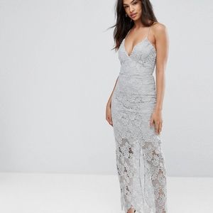 NWT Grey Lace Maxi Dress Vestido Largo Gris